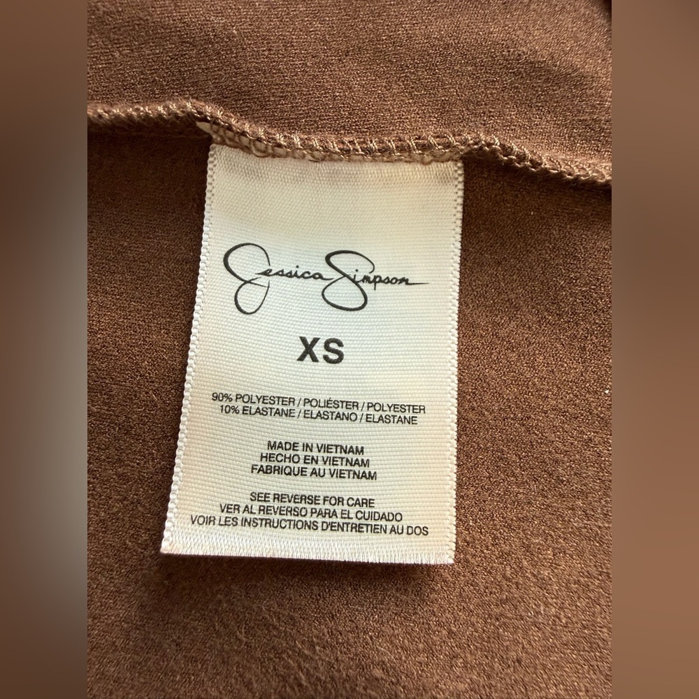 Jessica Simpson Fiona Faux Suede Moto Jacket XS Cognac Brown Asymmetrical Zip - Picture 6 of 10
